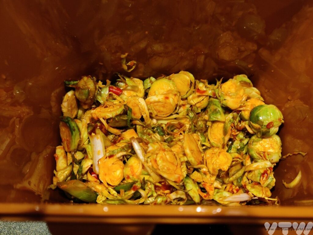 Brussels sprout kimchi about to be fermented